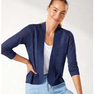 Tommy Bahama Leah Open‎ Cardigan, Navy Blue Linen, Size XXS, 3/4 Sleeve Sweater